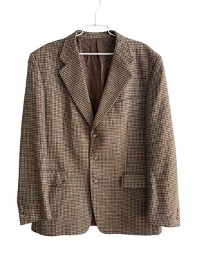 Vintage Dustin el Corte Ingles 100% Wool Houndstooth Blazer Size 54 L